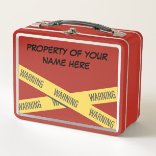 Customise-able "Property of" with warning tape Metal Lunch Box