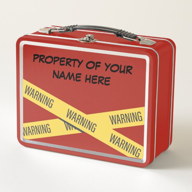 Customise-able "Property of" with warning tape  Metal Lunch Box (Front)