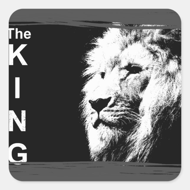 Customise Add Text Modern Black White Pop Art Lion Square Sticker (Front)