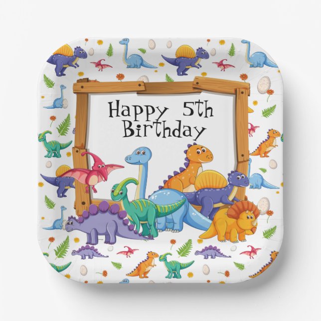Customise Age Dinosaur Birthday  Paper Plate (Front)