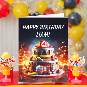 Customise Age Firefighter Birthday Cake ai artwork Card