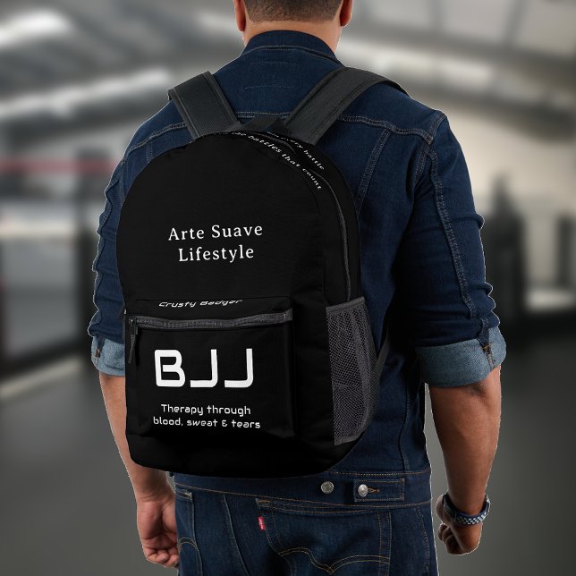 Customise All Text Brazilian Jiu Jitsu Black Printed Backpack (Personalized jiu Jitsu Backpack for you gi and no gi kit.)