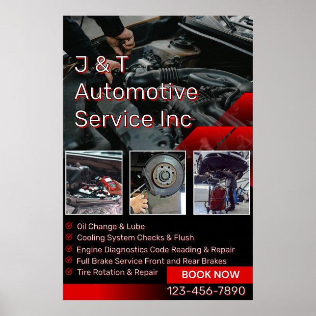 Customise Auto Repair Garage Service List With Log Poster (Front)