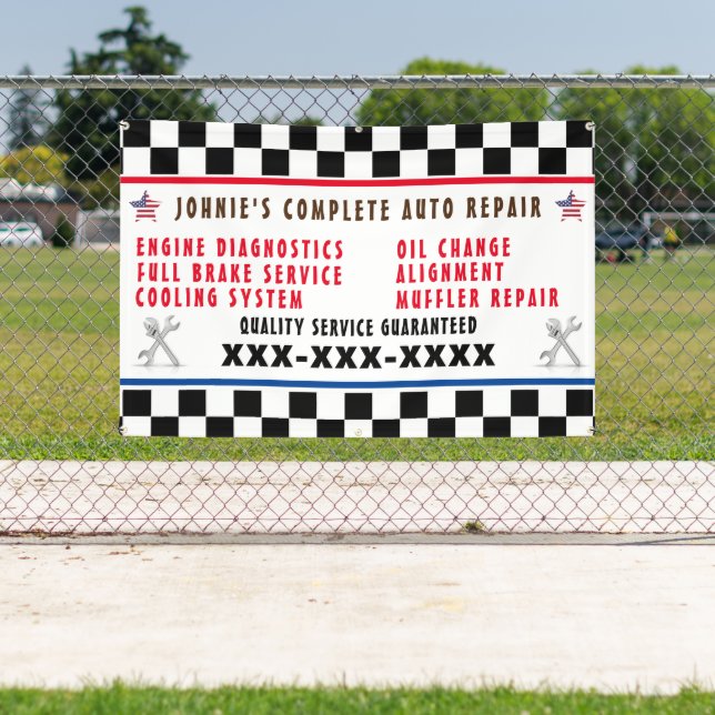 Customise Auto Repair Shop Full Service USA Flag  Banner (Insitu)