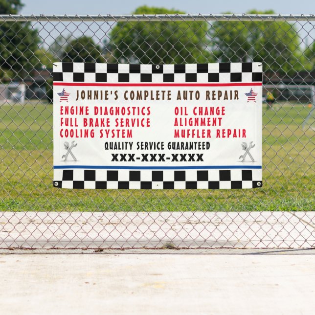 Customise Auto Repair Shop Full Service USA Flag Banner (Insitu)