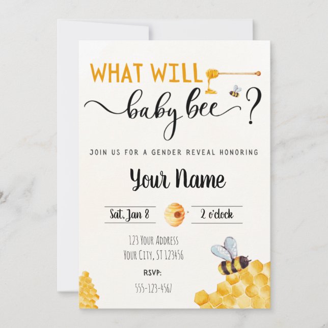 Customise -Baby Bee Theme Gender Reveal Invitation (Front)