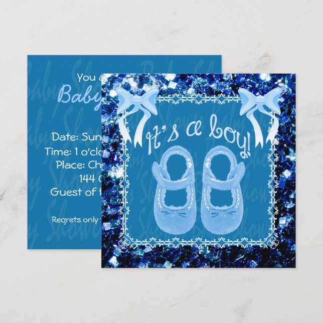 Customise Baby Boy shower Blue sparkles Invitation (Front/Back)