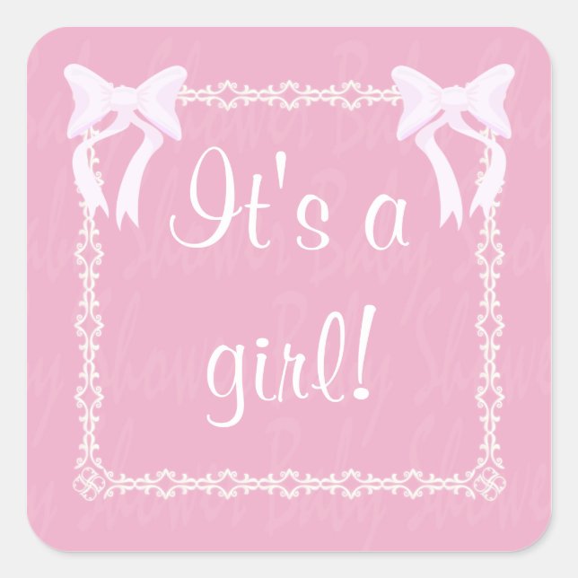 Customise Baby Girl Shower pink square sticker (Front)
