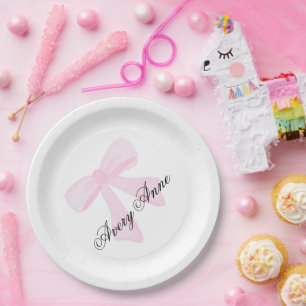 Customise baby shower pink bow paper plate