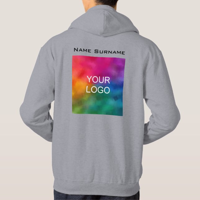 Customise Back Design Business Logo Men's Grey Hoodie (Back)