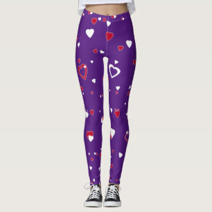 Customise Background Colour Red White Hearts Leggings