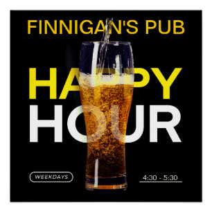 Customise Bar Pub Public House Happy Hour Beer  Poster