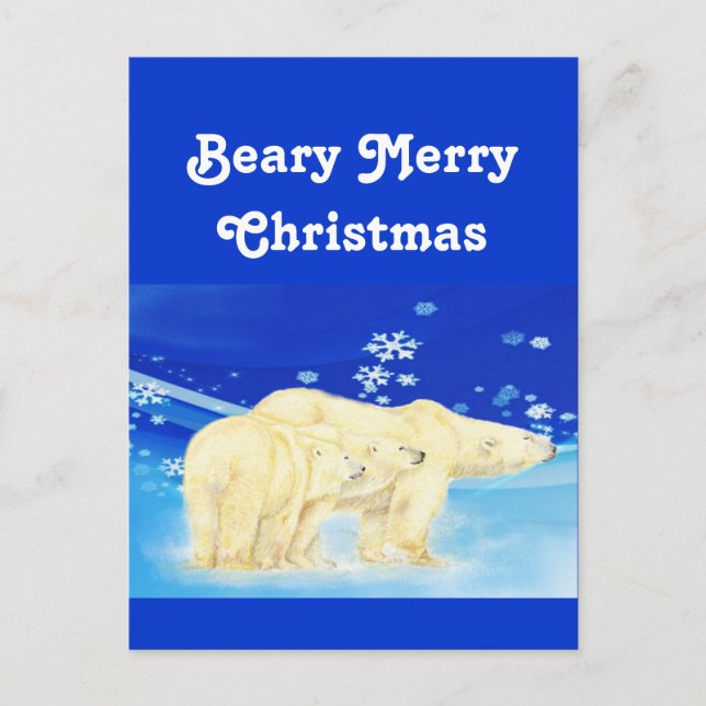 Customise Beary Merry Christmas Polar Bears Holiday Postcard (Front)