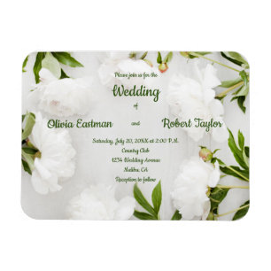 Customise beautiful white peony wedding magnet