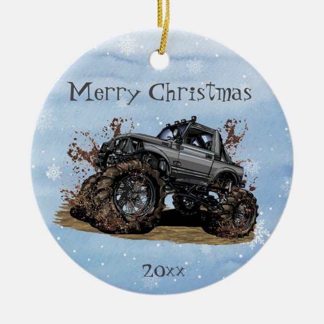 Customise Big Monster truck Off Road Adventure  Ceramic Ornament (Front)