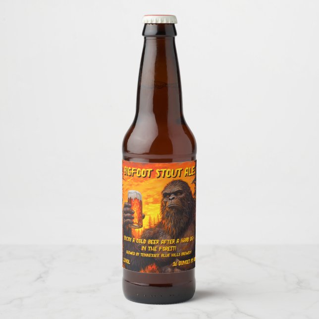 Customise Bigfoot Drinking A Beer At Sunset  Ver2 Beer Bottle Label (Front)