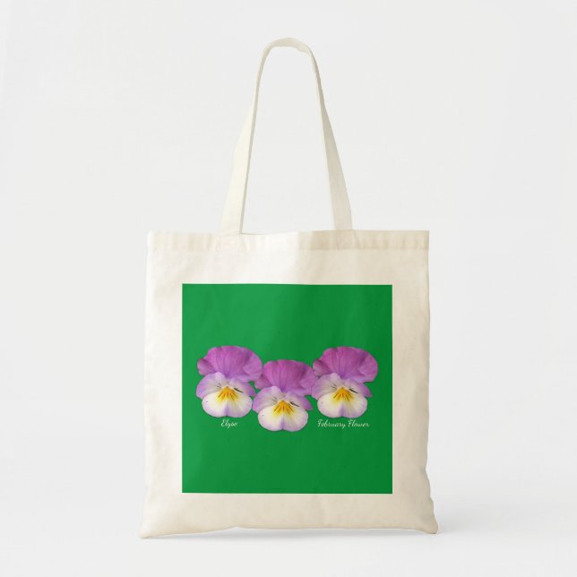 Customise birth month flower February purple green Tote Bag (Front)