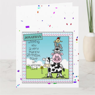 Customise Birthday Card - Cow Pig Rabbit Bird