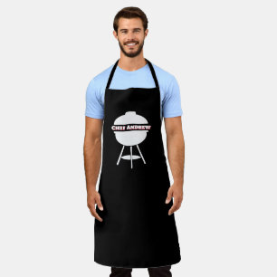 Customise Black Chef Name Monogram BBQ Grill Apron