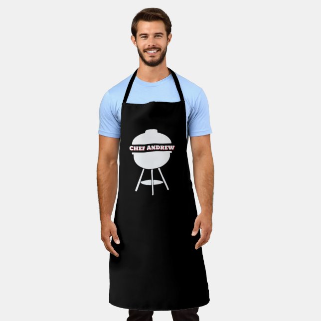 Customise Black Chef Name Monogram BBQ Grill Apron (Worn)