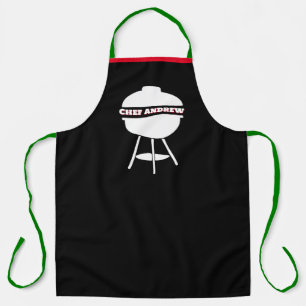 Customise Black Chef Name Monogram Grill Christmas Apron