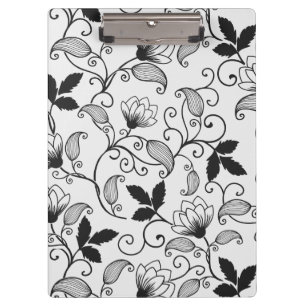 Customise Black Floral Pattern Clipboard