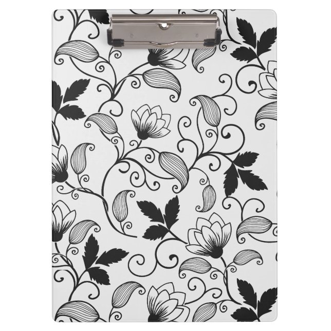 Customise Black Floral Pattern Clipboard (Front)