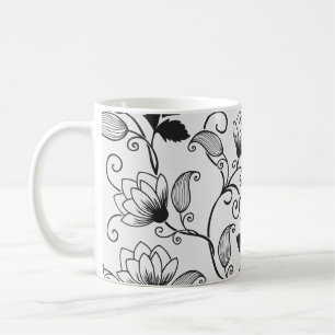 Customise Black Floral Pattern Coffee Mug