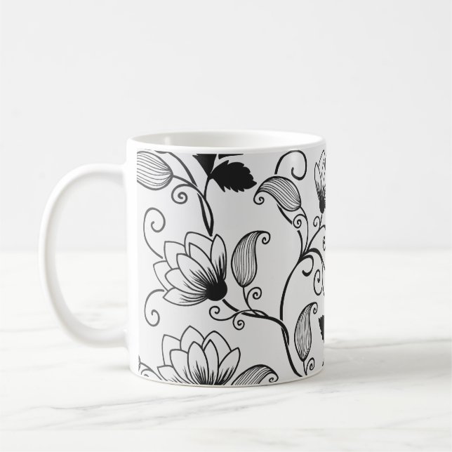 Customise Black Floral Pattern Coffee Mug (Left)