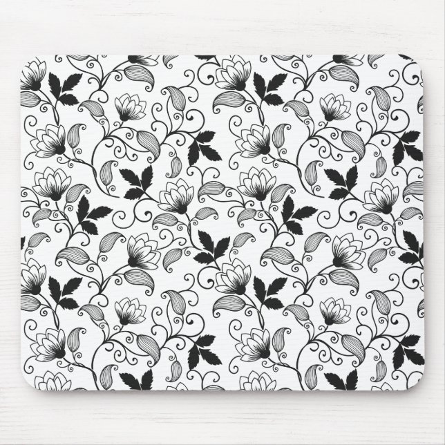 Customise Black Floral Pattern Mouse Pad (Front)