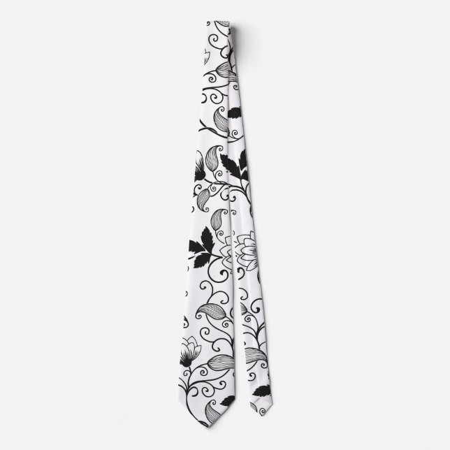 Customise Black Floral Pattern Tie (Front)