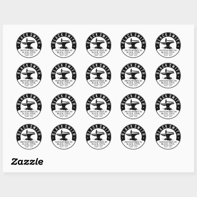 Customise Blacksmith Black Anvil Metal Works Classic Round Sticker (Sheet)