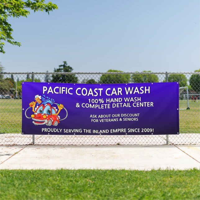 Customise Blue Car Wash Comical Toon Car Large Banner (Insitu)