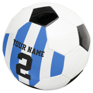 Customise, blue & white football / soccer stripes: ball