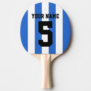 Customise, blue & white football / soccer stripes: ping pong paddle
