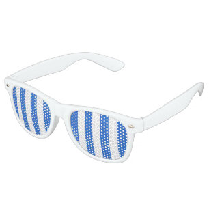 Customise, blue & white football / soccer stripes: retro sunglasses