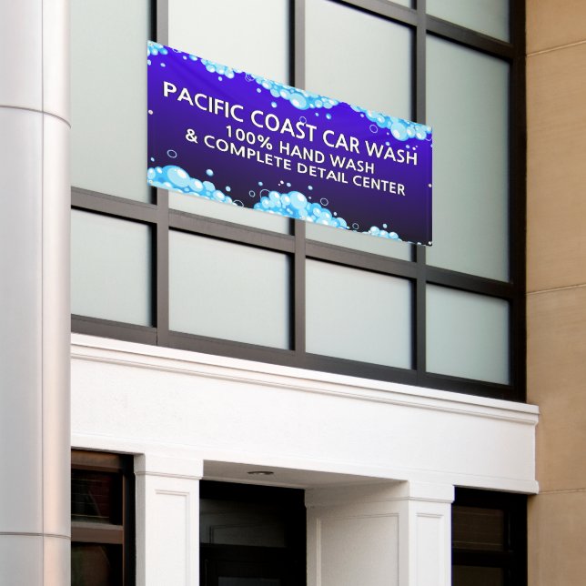 Customise Bubbly Blue Car Wash Business  Banner (Outside Building)
