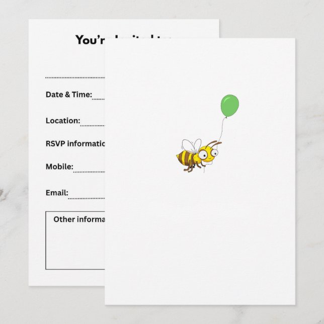 Customise Bumble bee Birthday Invitation (Front/Back)