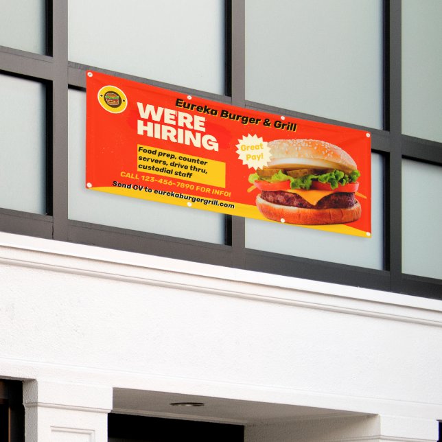 Customise Burger Restaurant We're Hiring Now  Banner (Outside Building)