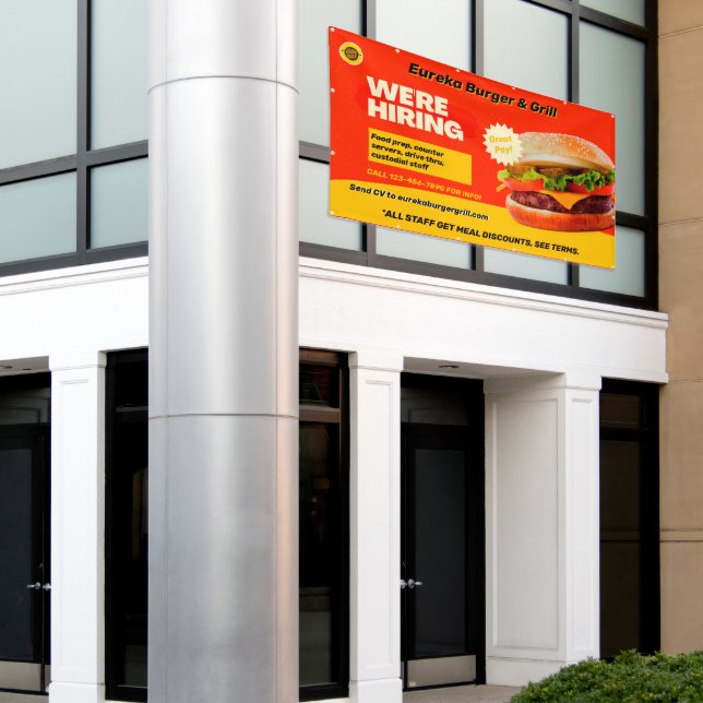 Customise Burger Restaurant We're Hiring Now  Banner (Outside Building)