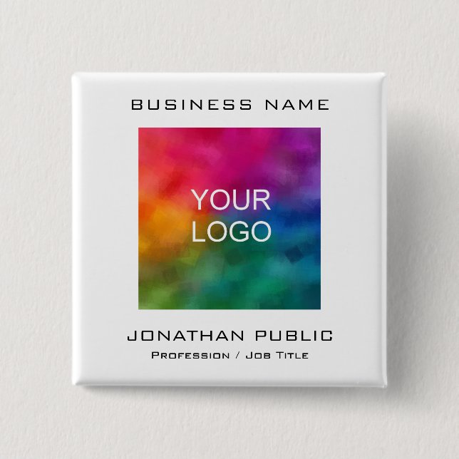 Customise Business Company Corporate Logo Text 15 Cm Square Badge (Front)