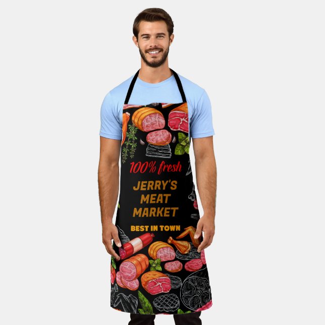 Customise Butcher Shop Business Meat Cuts Apron (Worn)