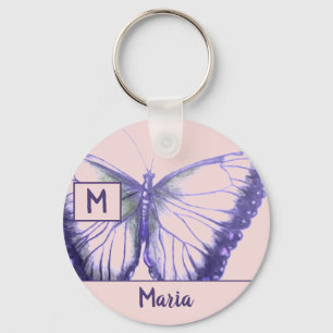 Customise by Name Butterfly Button Keychain