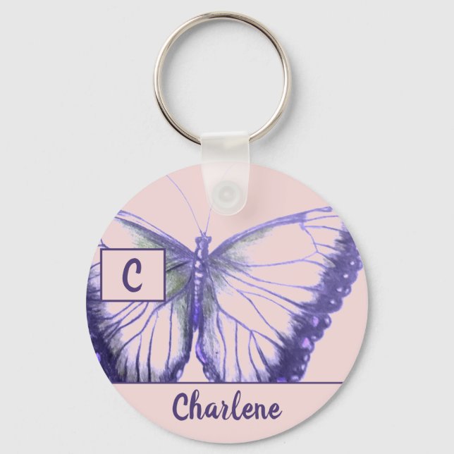Customise by Name Butterfly Button Keychain (Front)