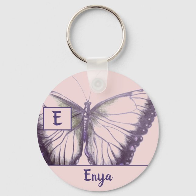 Customise by Name Butterfly Button Keychain (Front)