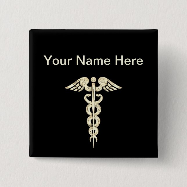 Customise - Caduceus Medical Symbol Snake Staff 15 Cm Square Badge (Front)