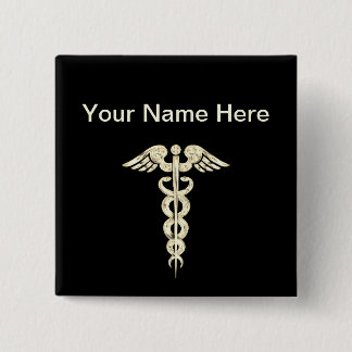 Customise - Caduceus Medical Symbol Snake Staff 15 Cm Square Badge