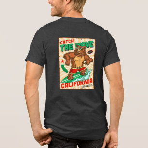 Customise California Surfing Bear Catch The Wave Tri-Blend Shirt