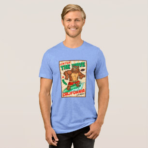Customise California Surfing Bear Catch The Wave Tri-Blend Shirt