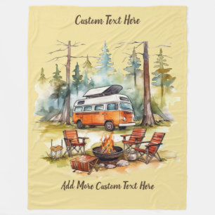 Customise Camper Van Parked In The Woods Camping Fleece Blanket